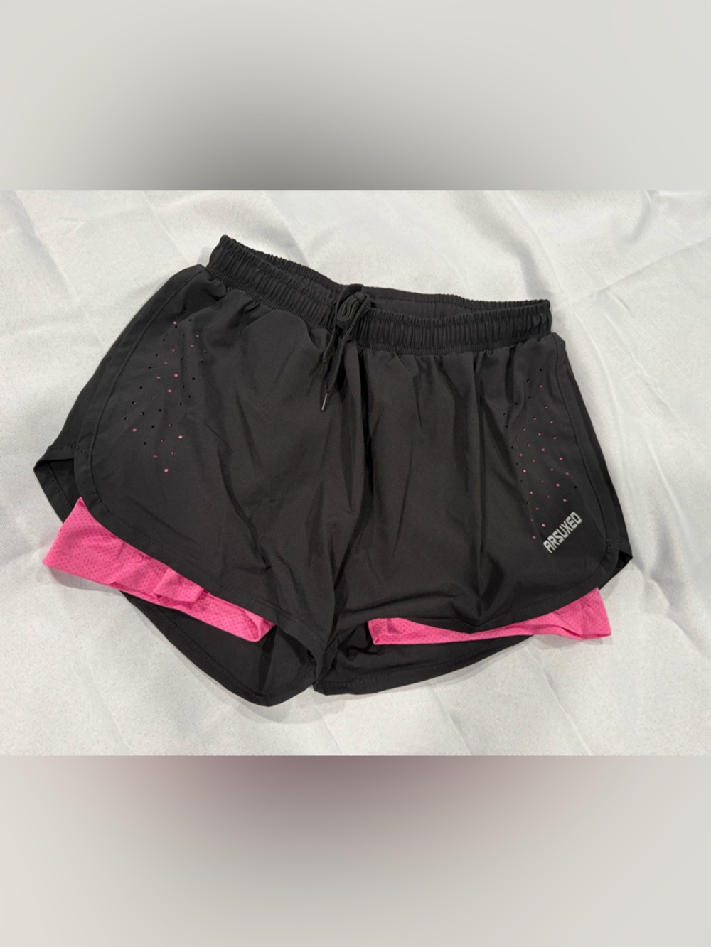 Arsuxeo Women’s 2-in-1 Black Athletic Shorts with Pink Liner